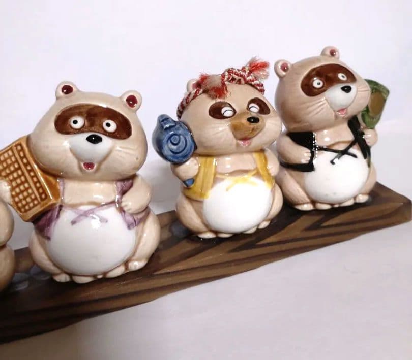 七福神たぬき ■ 七匹のたぬき 陶器製 置物 狸 昭和レトロ 日本 和風 伝統