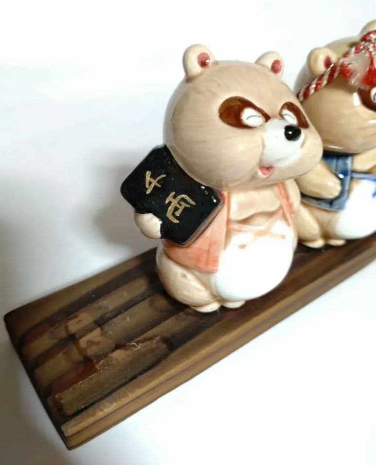 七福神たぬき ■ 七匹のたぬき 陶器製 置物 狸 昭和レトロ 日本 和風 伝統