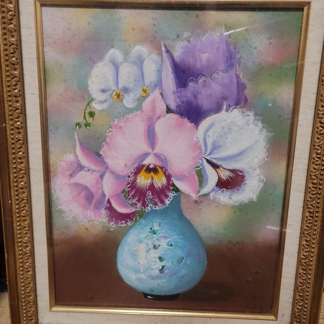 美しい油彩画 蘭の花　杉浦栄美　カトレア