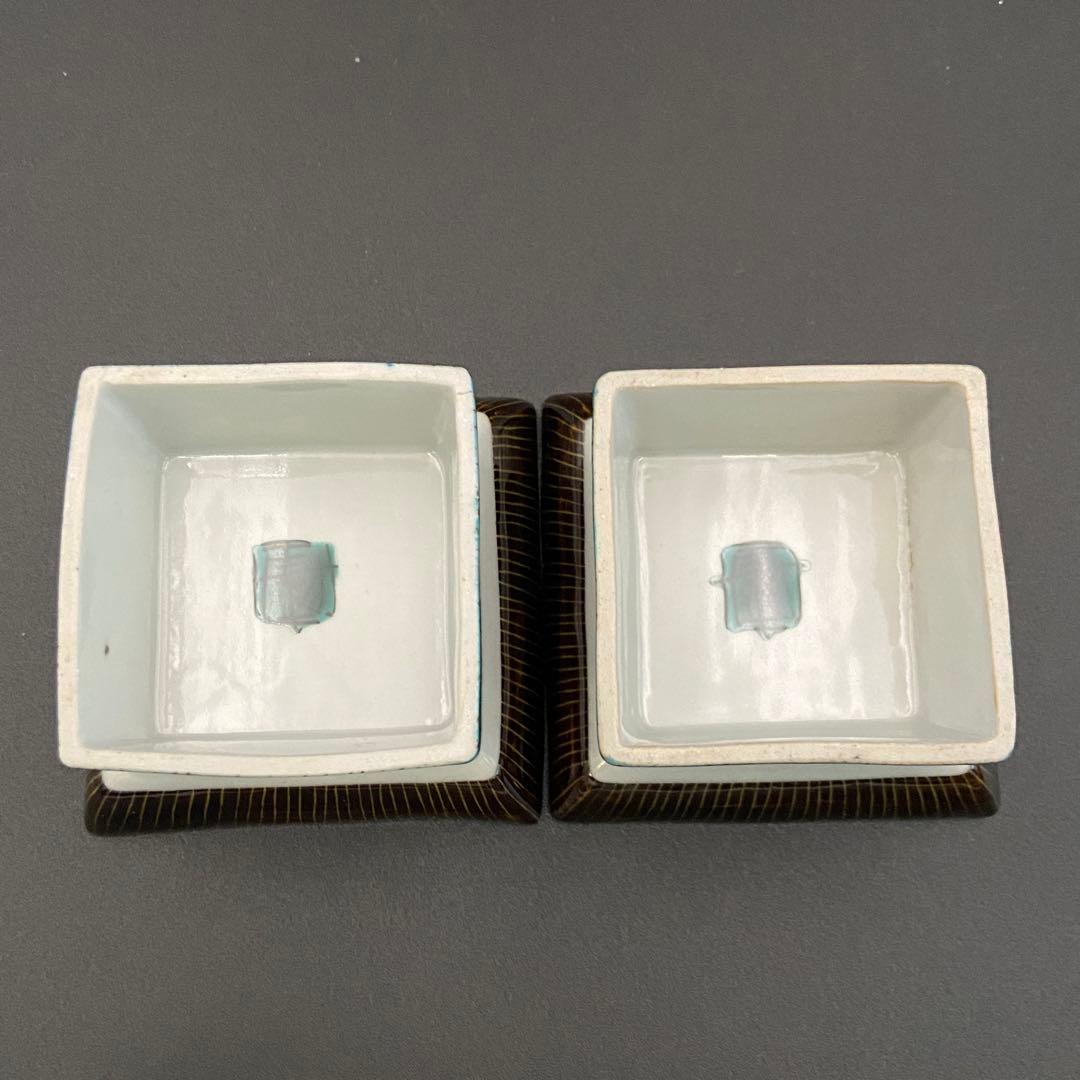 九谷焼 色絵 高台付小皿 角皿 2客 7cm 珍味入 日本料理 料亭 割烹 懐石