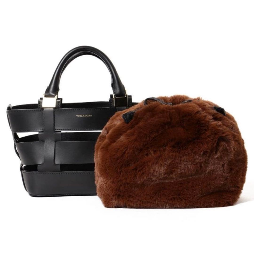 VIOLAd’ORO / レザー × エコファー メッシュハンドバッグ