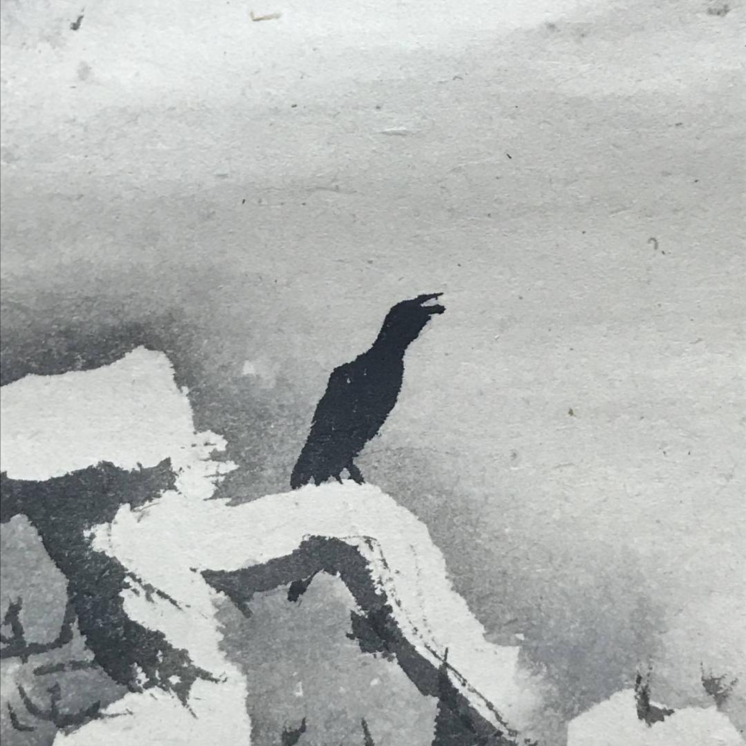 【真作】今尾景年/雪松群鴉図/山水図/雪中図/掛軸/名家伝来/AC-779