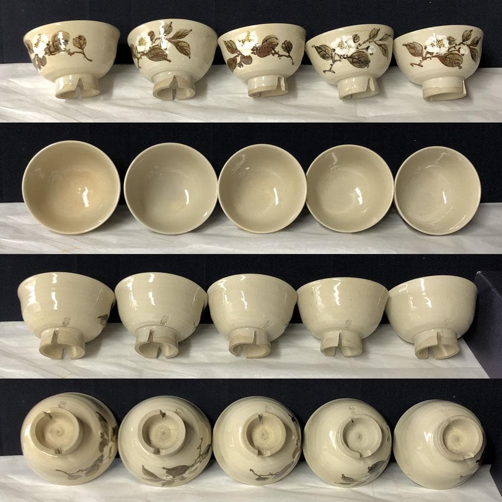 e3044 三浦竹泉 茶花画 煎茶碗 五客 共箱 茶道具