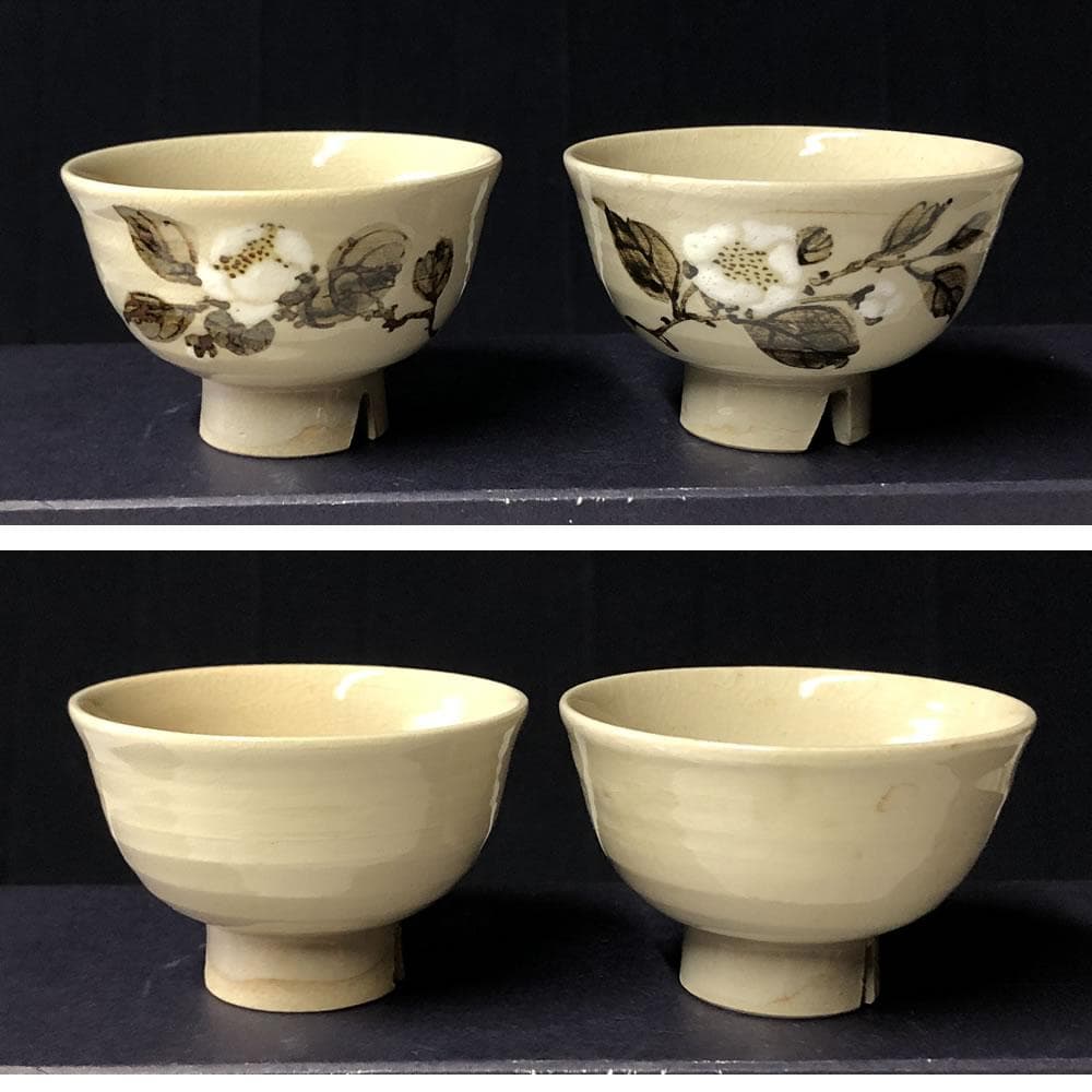 e3044 三浦竹泉 茶花画 煎茶碗 五客 共箱 茶道具