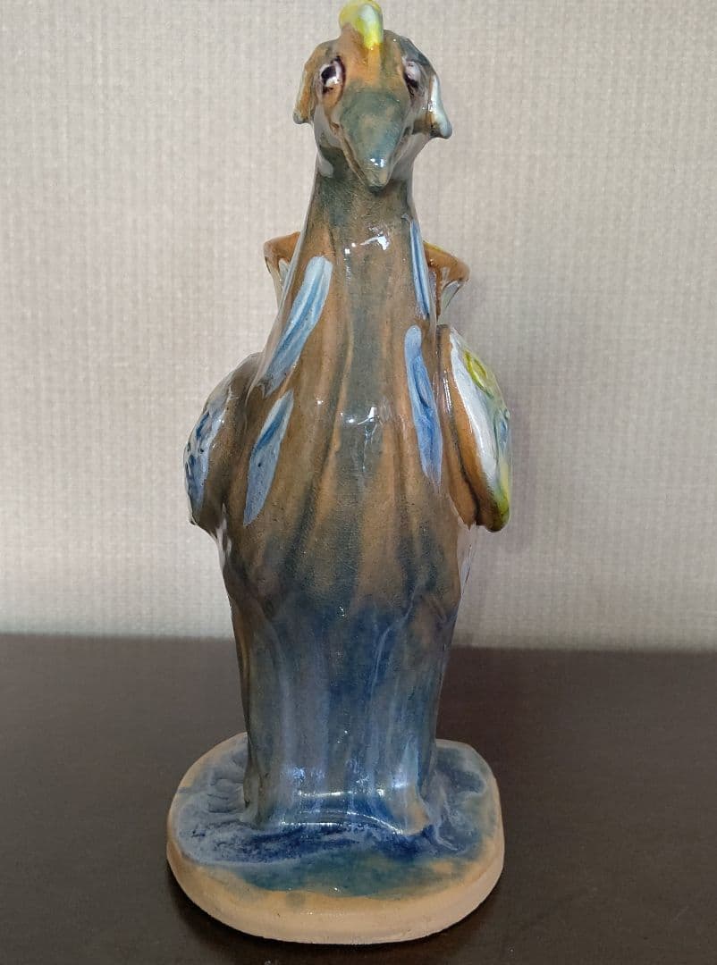 ペルシャ風　三彩　鳥型燭台　芳炎作　一念窯　陶器 キャンドルスタンド 日本