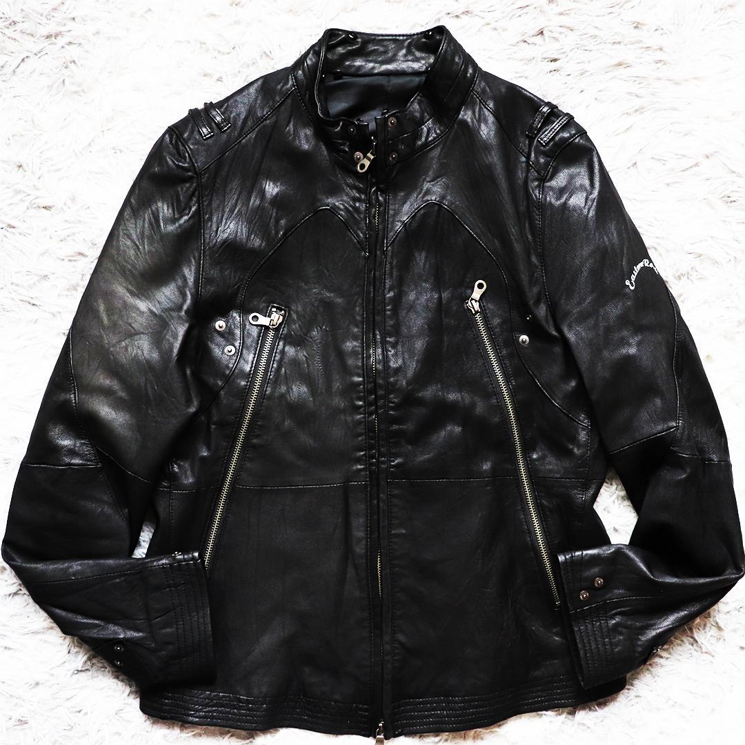 Y2K✨PPFM シングルライダース 羊革 八の字ジップ ギミック ダブルジップ