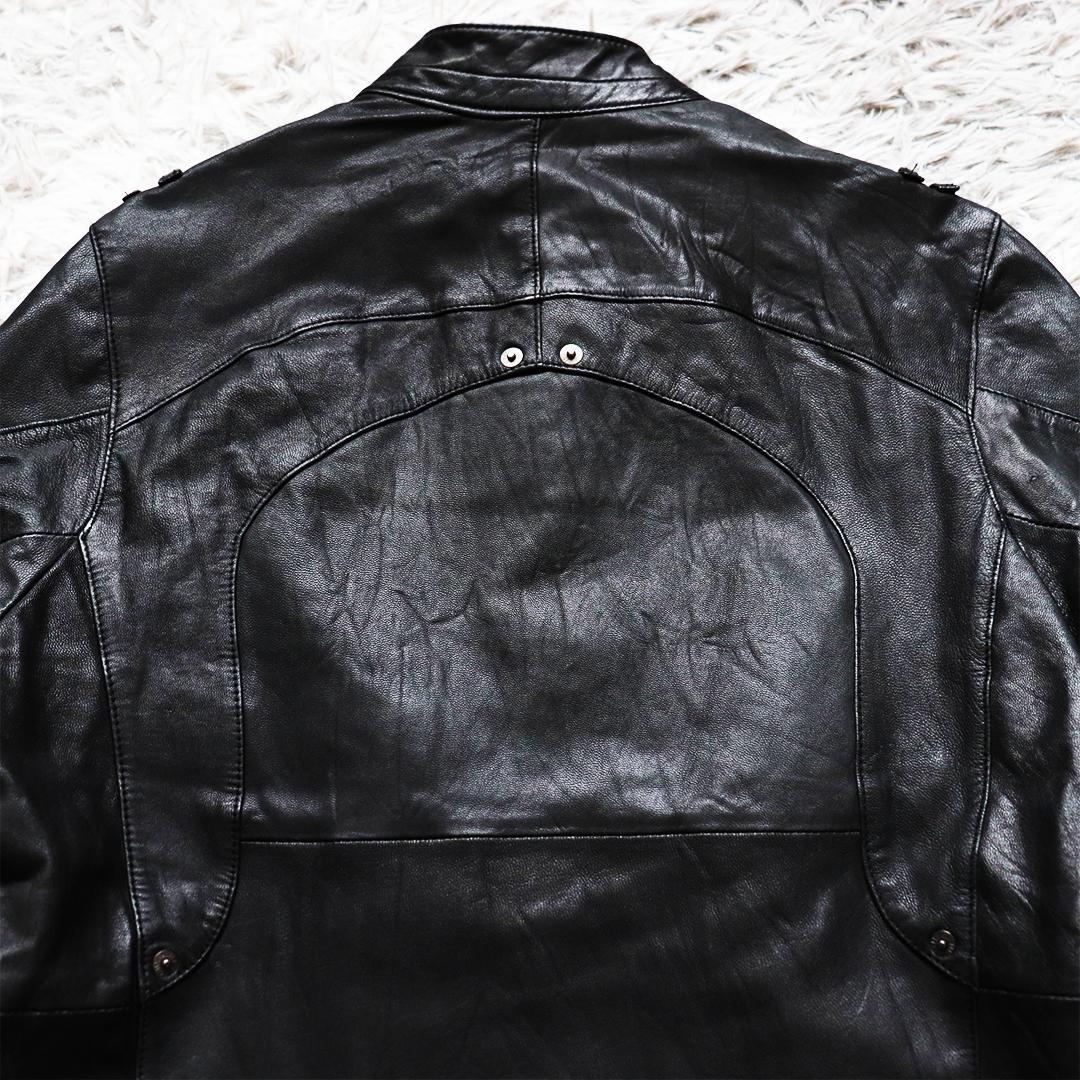 Y2K✨PPFM シングルライダース 羊革 八の字ジップ ギミック ダブルジップ