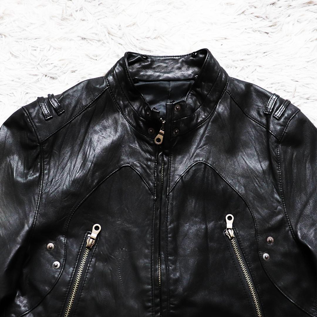 Y2K✨PPFM シングルライダース 羊革 八の字ジップ ギミック ダブルジップ