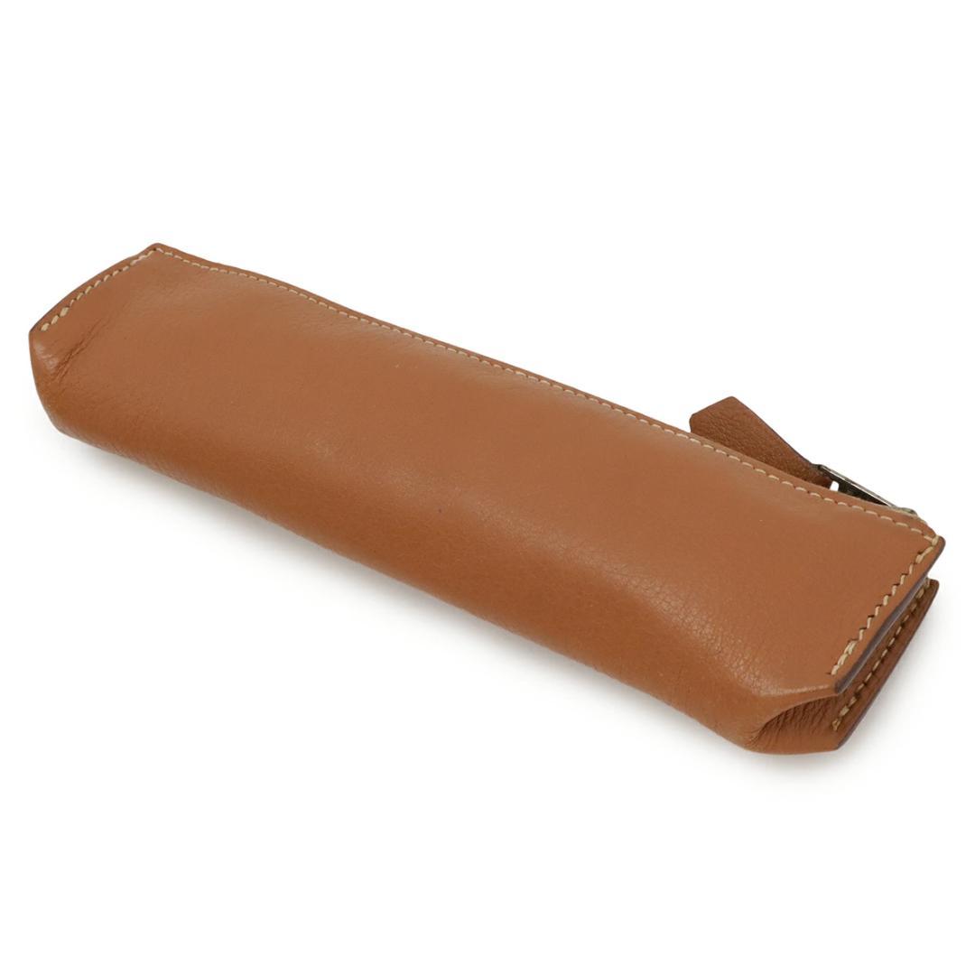 エルメス ピッコロ ペンケース レザー ライトブラウン 茶 シルバー金具 J刻印