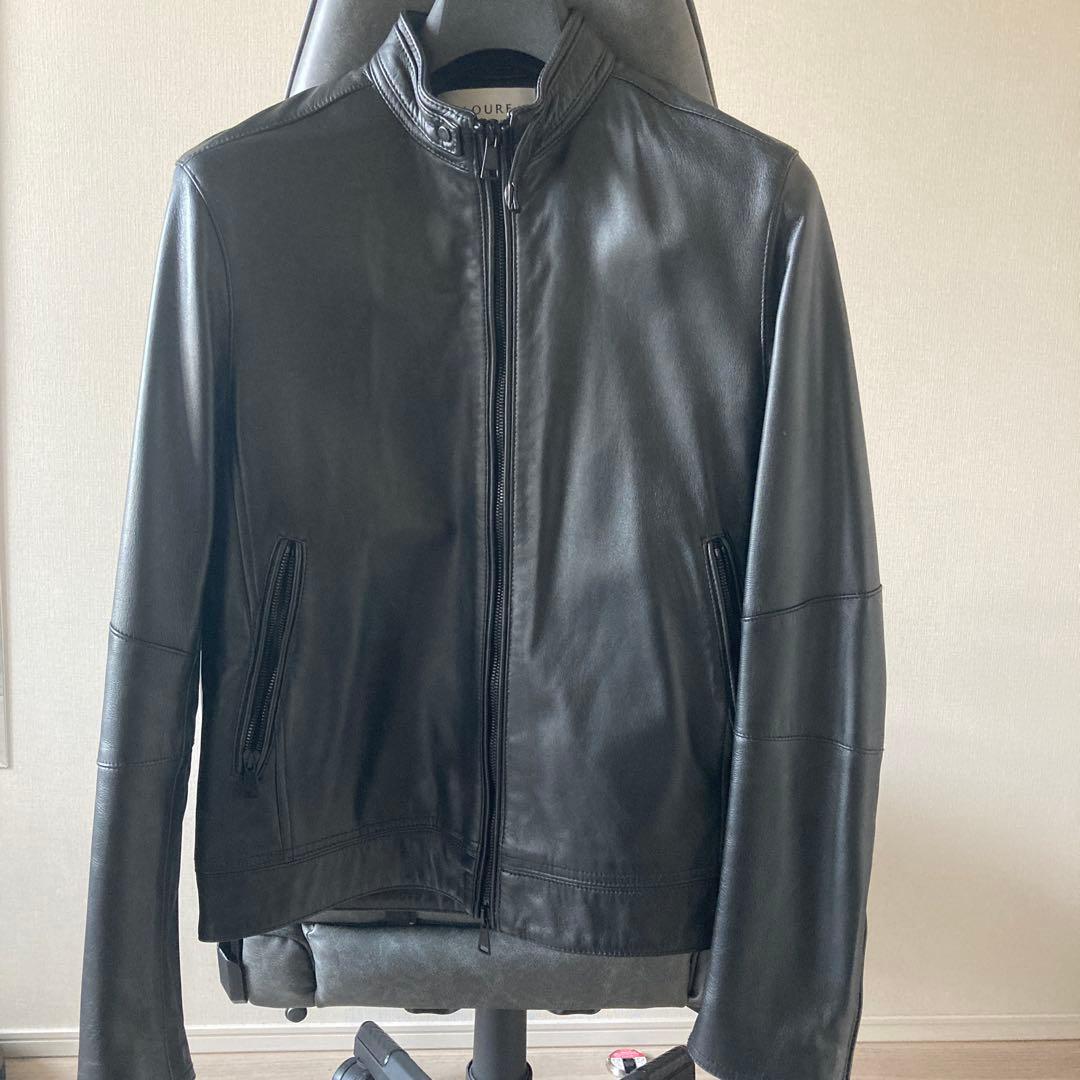 AOURE ブラック シングルライダースジャケット