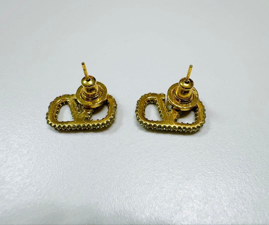 【VALENTINO】ヴァレンティノ Vロゴ ピアス スワロフスキー ゴールド