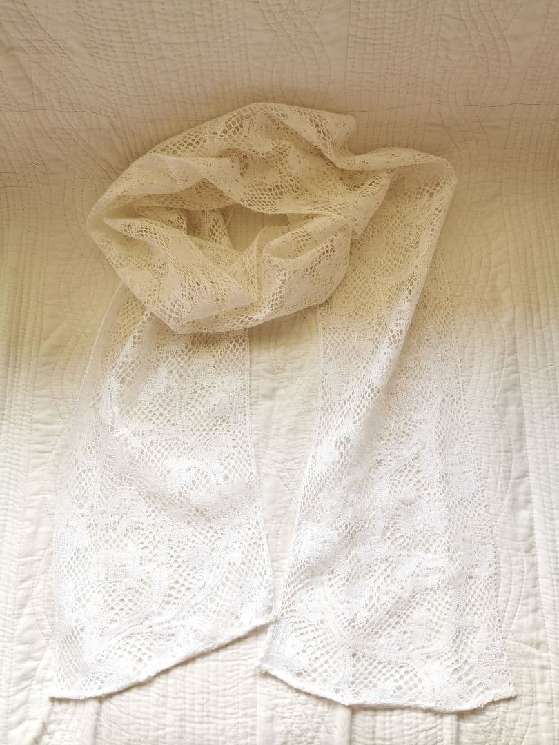 アンティークベルギー バンシュボビンレース ロングマフラー ハンドメイドショール