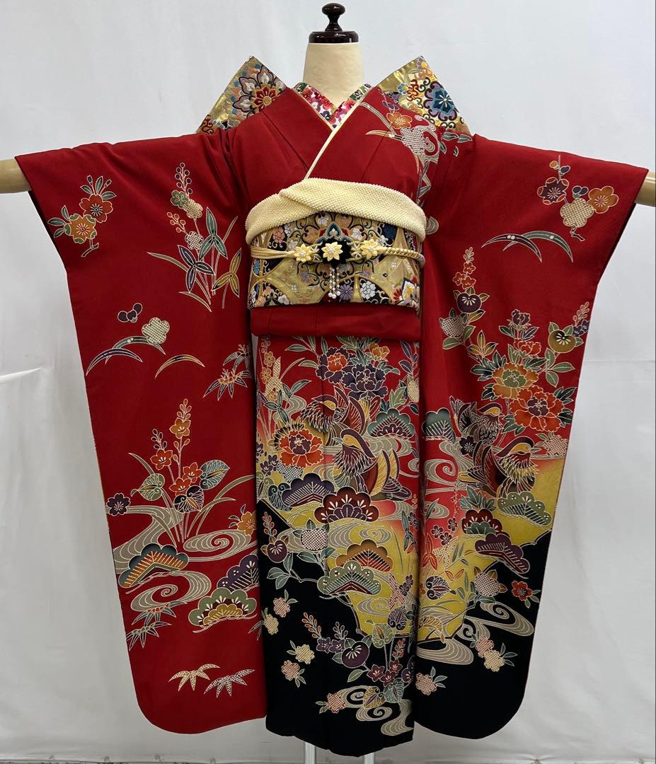 振り袖　フルセット　別誂長襦袢　振袖　京紅型染め　成人式　結婚式　赤　635