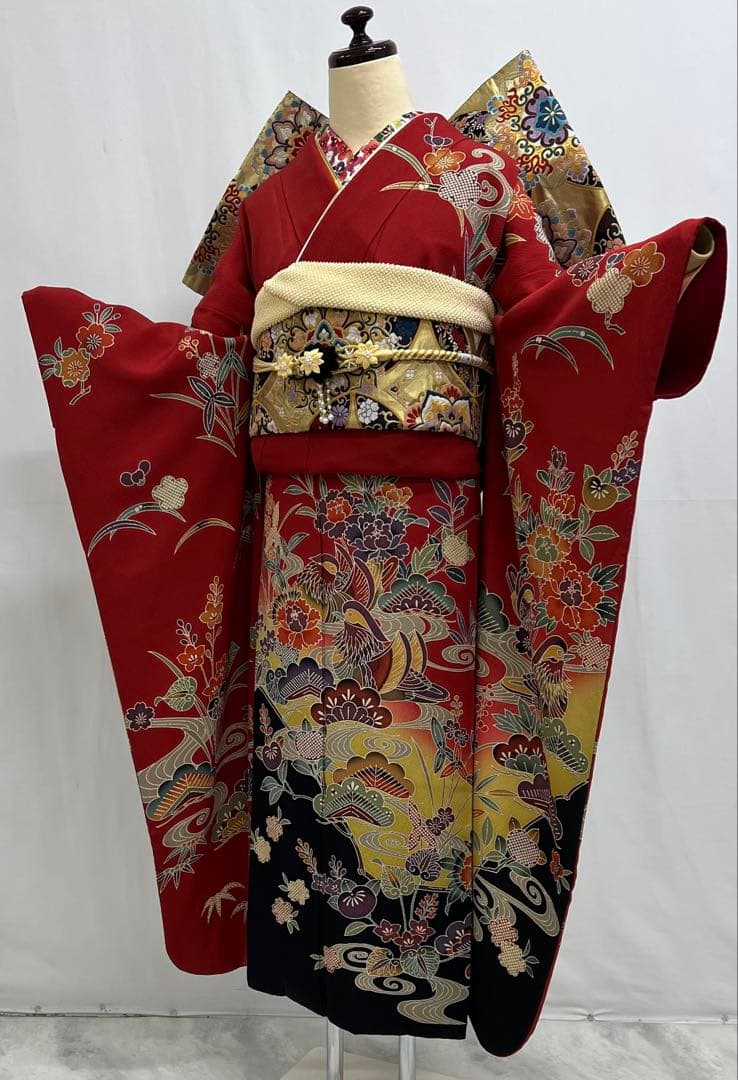 振り袖　フルセット　別誂長襦袢　振袖　京紅型染め　成人式　結婚式　赤　635