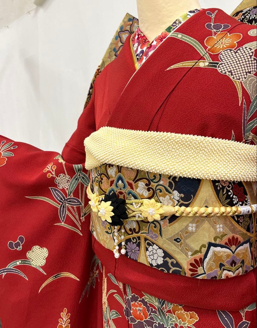 振り袖　フルセット　別誂長襦袢　振袖　京紅型染め　成人式　結婚式　赤　635