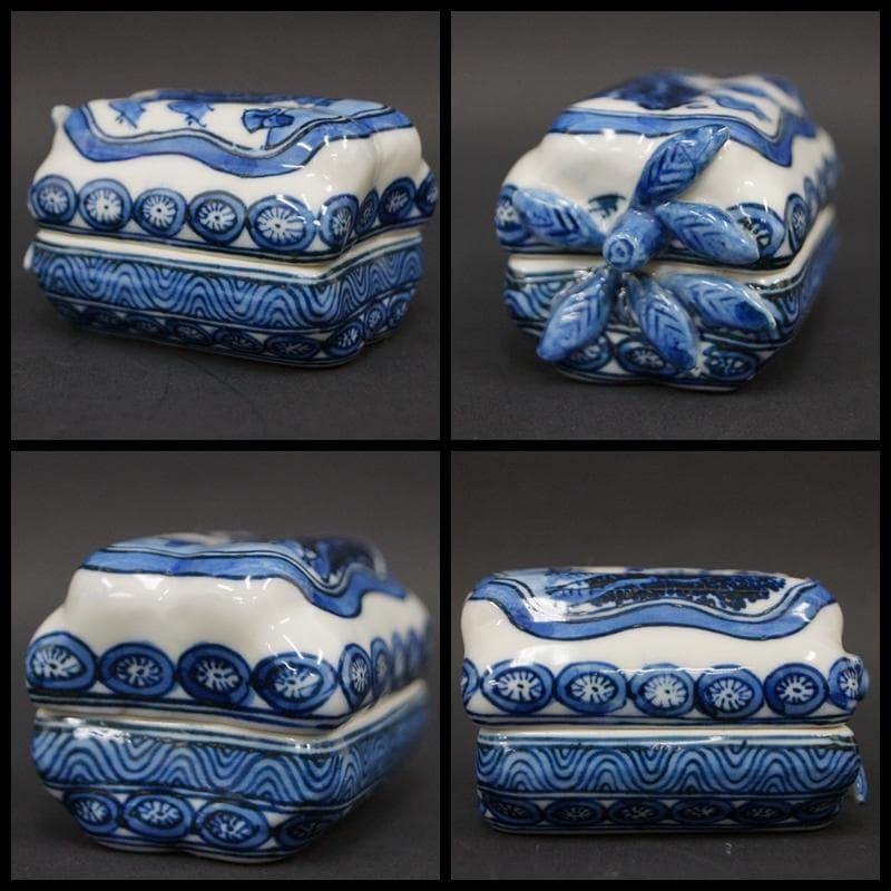 昭阿弥造 染付『山風景人物文』横瓜香合 染付香合 箱付 / 香道具 茶道具