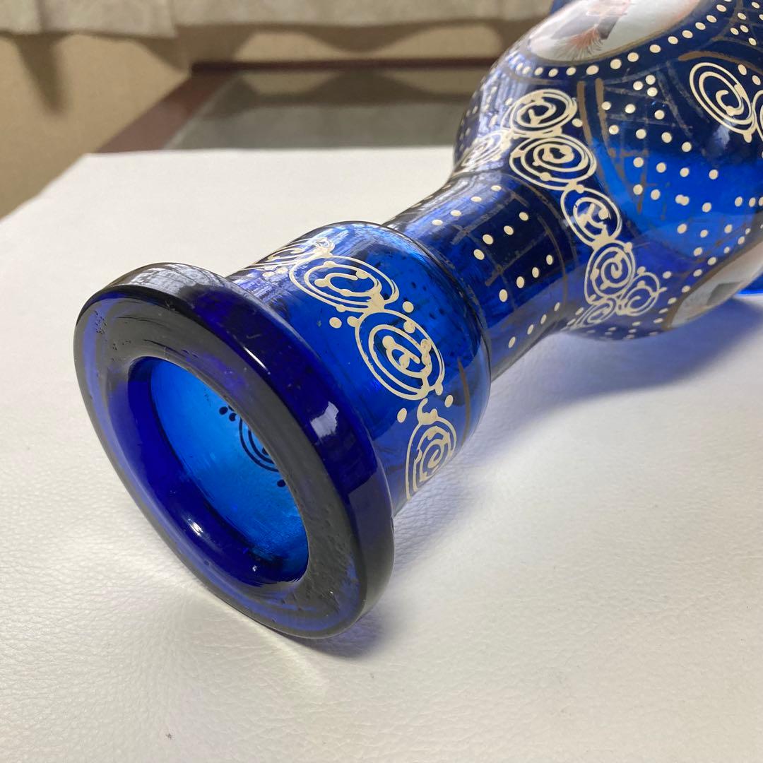 花瓶 花器 フラワーベース シーシャ 硝子 ボトル 瓶 青 レトロ ヴィンテージ