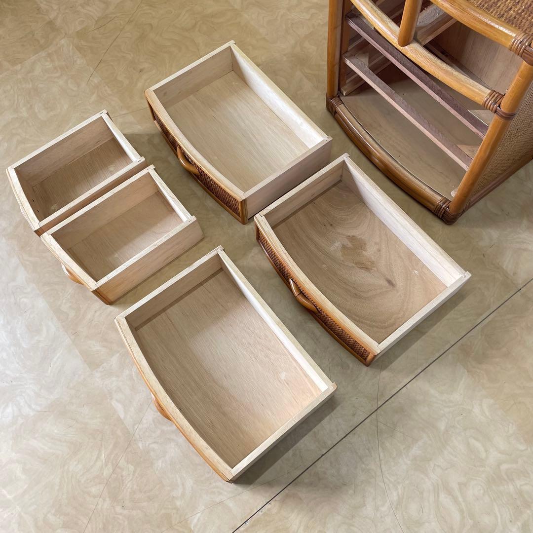 籐 ラタン 4段チェスト 引き出し 収納 タンス 箪笥 電話台 ビンテージ