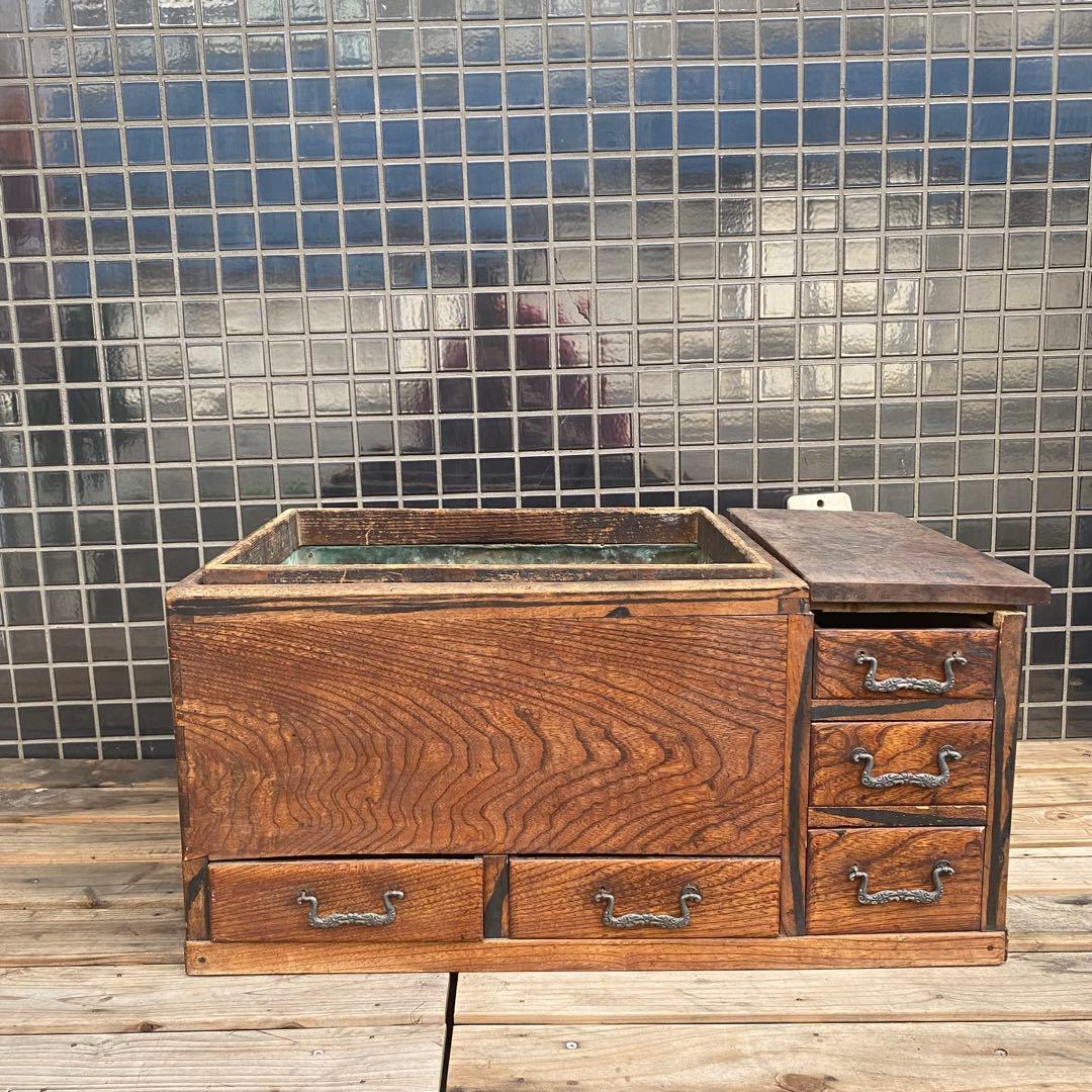 時代物 長火鉢 5杯 引き出し付き 古道具 昭和レトロ 古民家 インテリア