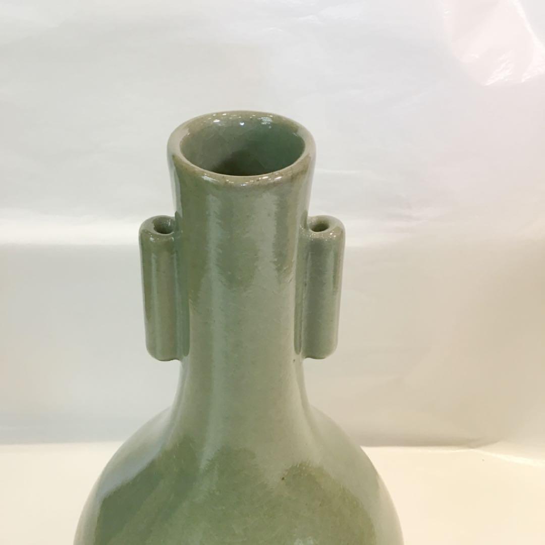 花入 花瓶 青磁 耳付 廣州窯