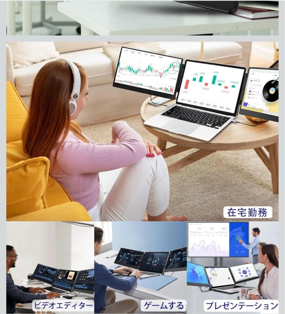 1点限り14インチ デュアルディスプレイ 携帯用トリプルモニター