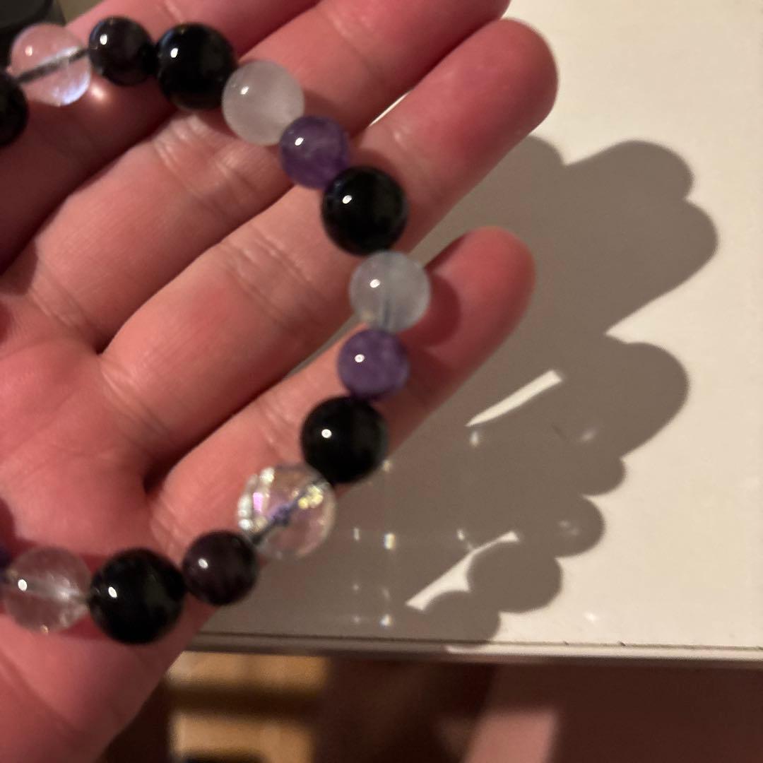 アクアマリン、モリオン、ルチル、アクアオーラ水晶、アメジスト、スギライトのブレス