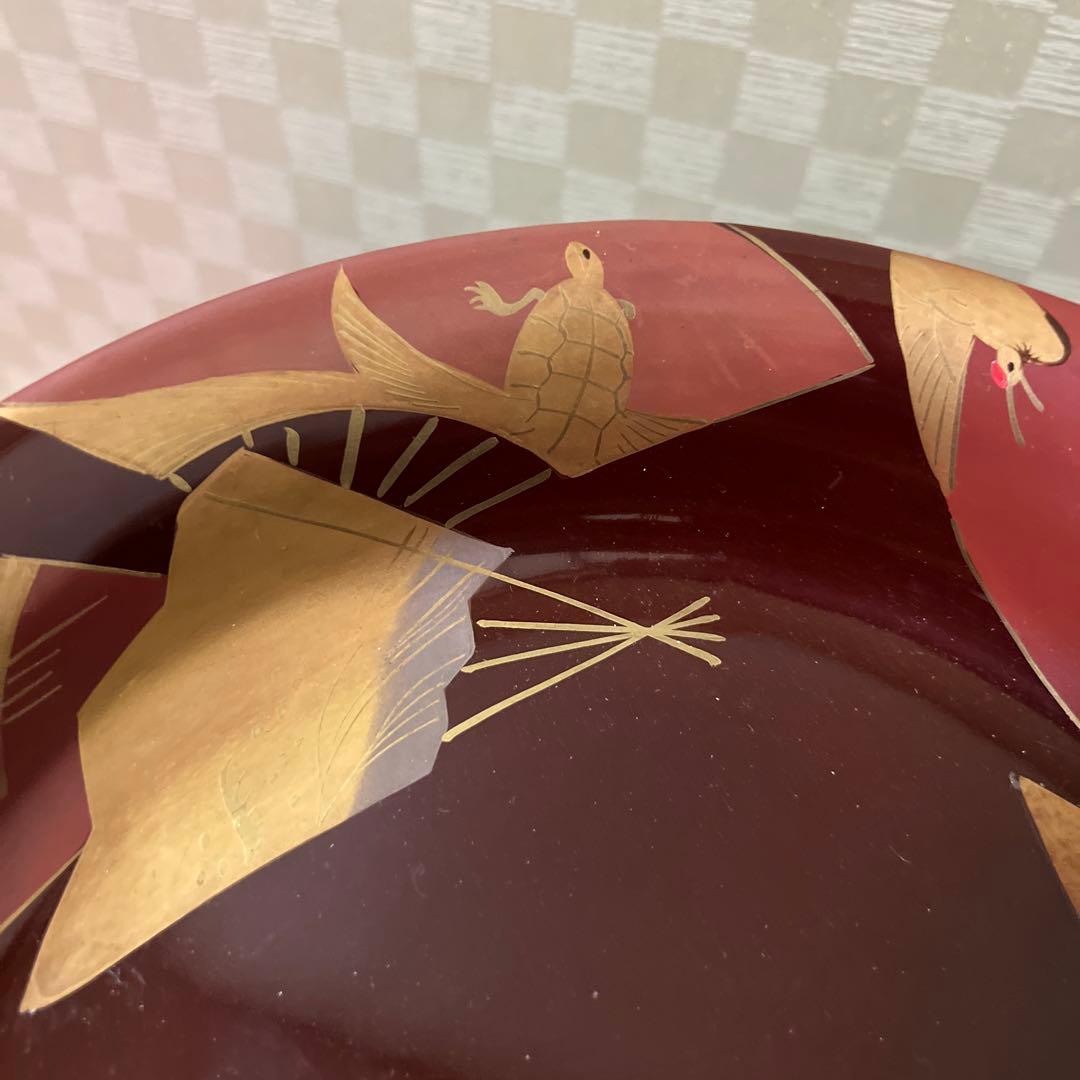 古美術　輪島塗　溜色沈金三つ組丼　木製　大正十年