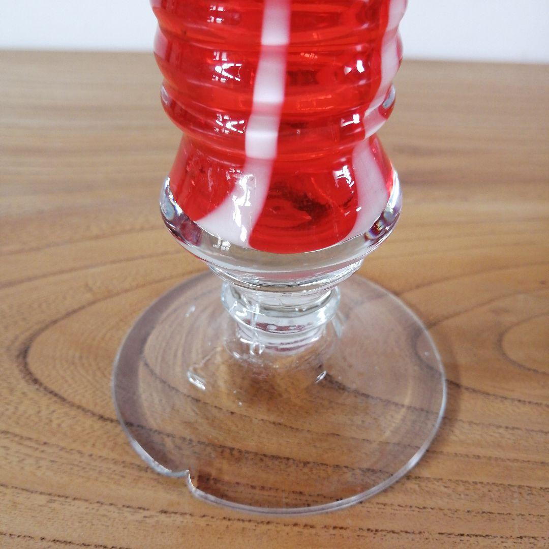 赤いフリルの花瓶　マーブル　吹きガラス　大正浪漫