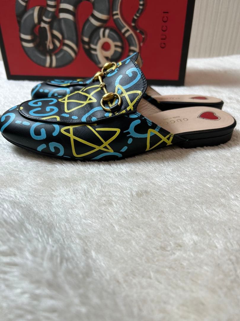 グッチ プリンスタウン ファブリック ミュール ホースビット ゴースト