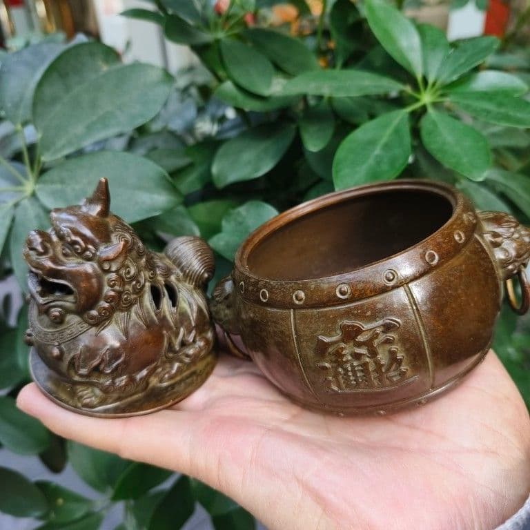 銅細工 香炉 招財進宝 薫香炉 置物 香道具 装飾品 工芸品 美術品