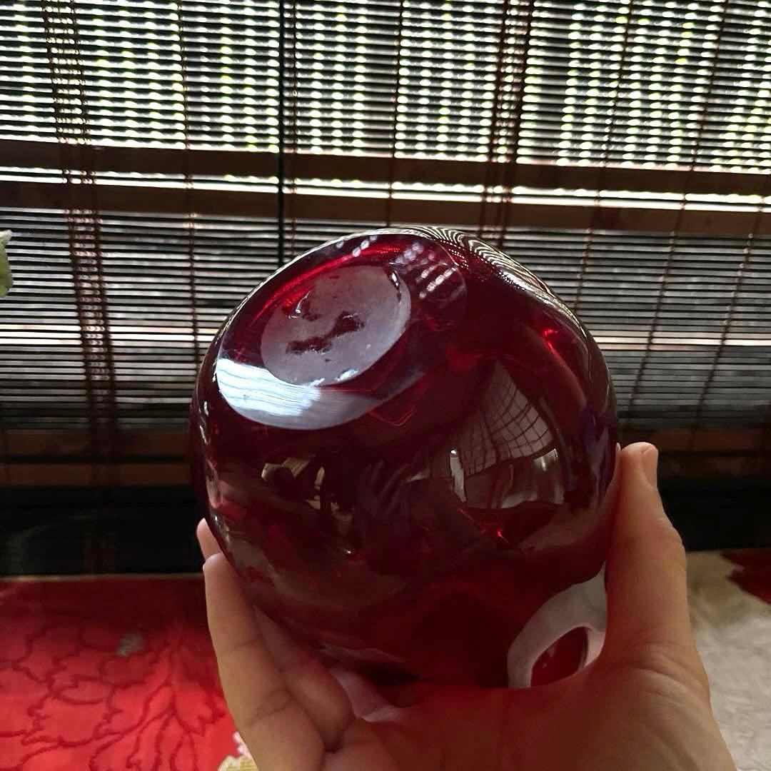 骨董　時代ガラス　銅赤被せガラス　古作　水差し　デカンタ カラフェ