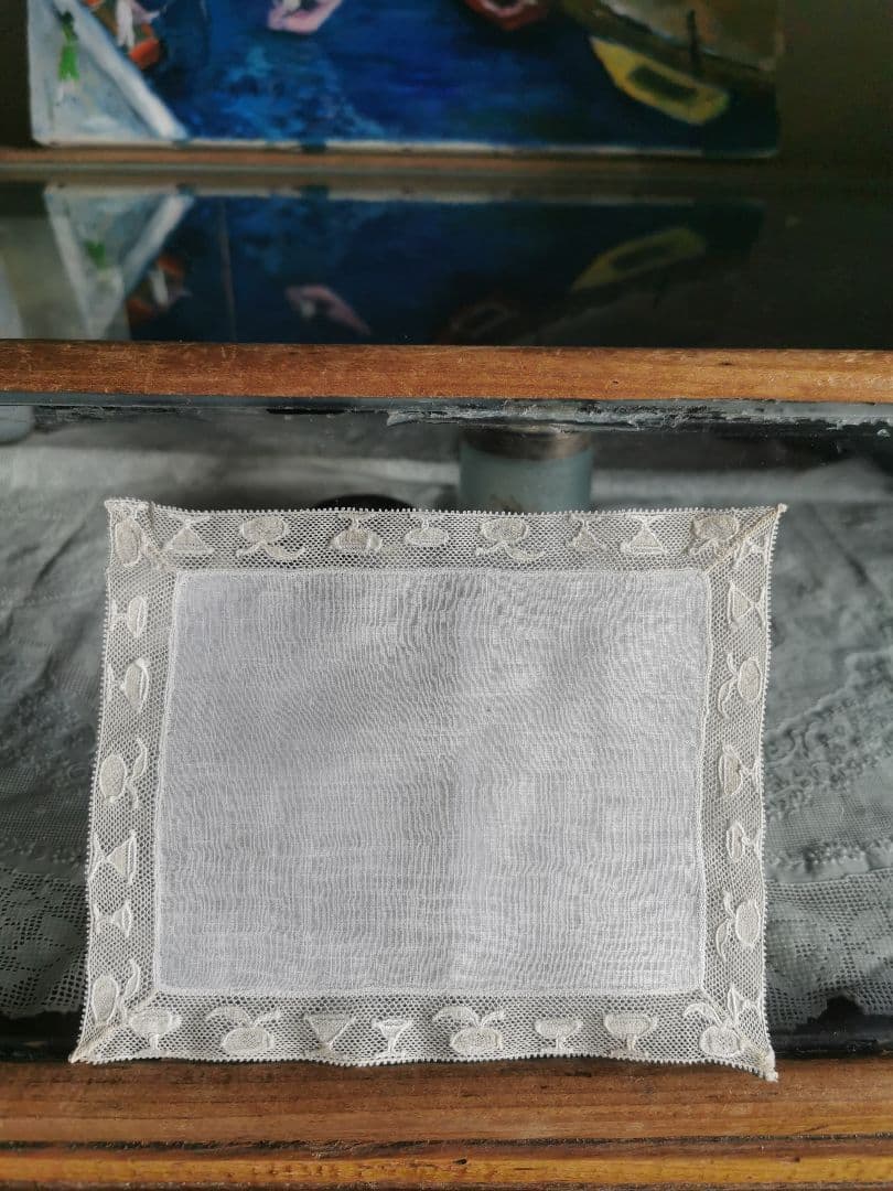 アンティーク カクテルグラス＆ゴブレット＆果実 手刺繍トリム 極薄クロス α