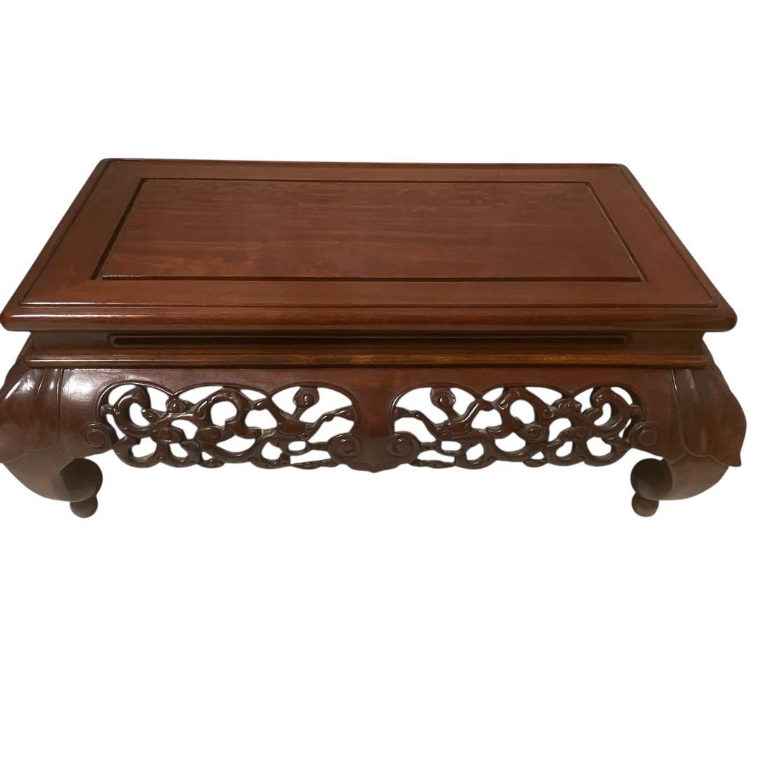 中国美術 透龍霊芝彫長方花台 唐木台 香炉台 盆栽台 飾台 紫檀花梨 古美術品