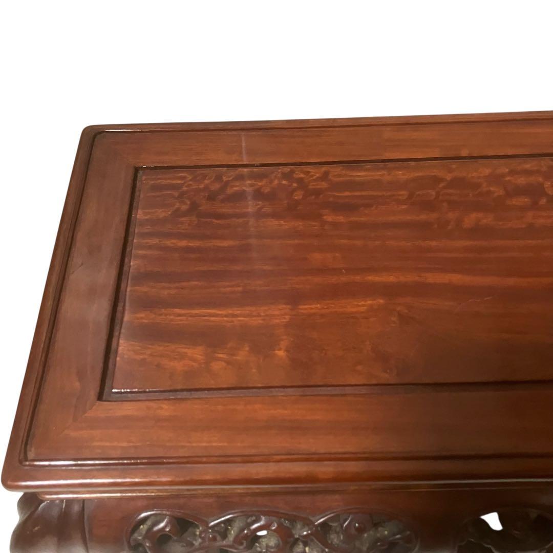 中国美術 透龍霊芝彫長方花台 唐木台 香炉台 盆栽台 飾台 紫檀花梨 古美術品