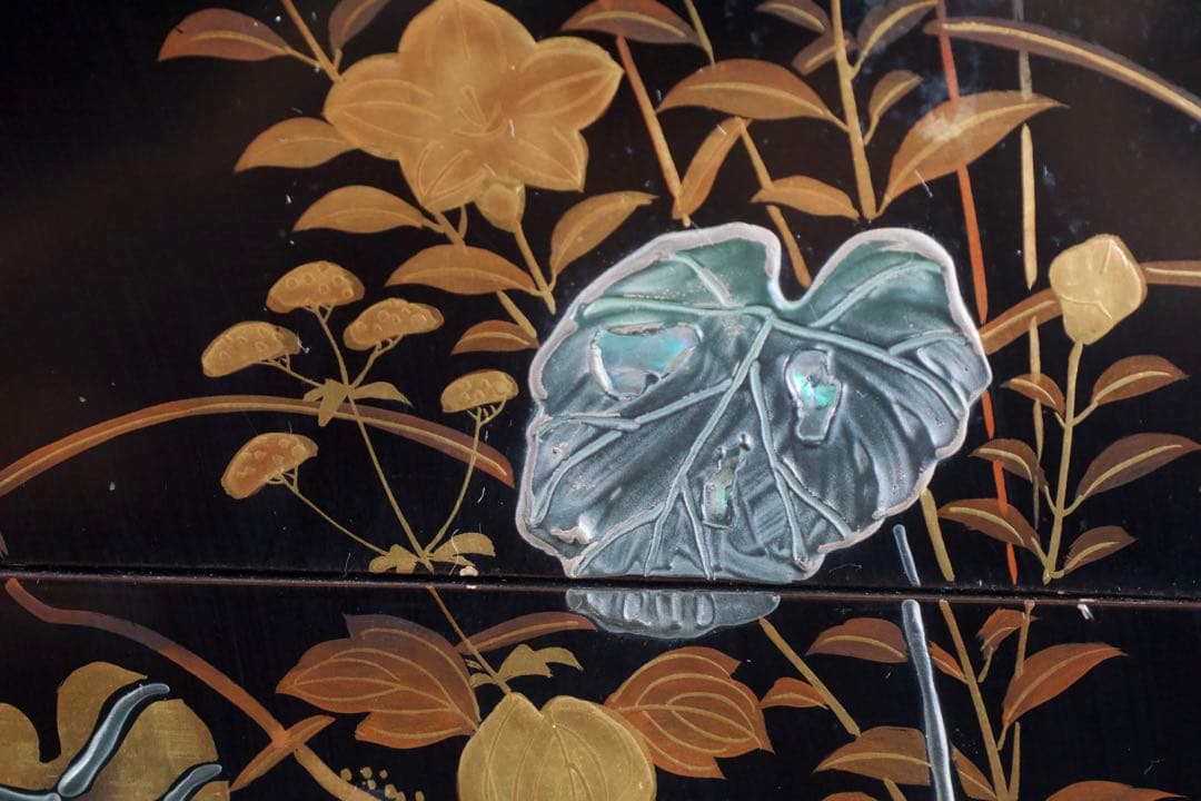 螺鈿細工 蒔絵 木製 五段 重箱 共箱 二枚蓋 時代品 青貝 検) 漆器 輪島塗