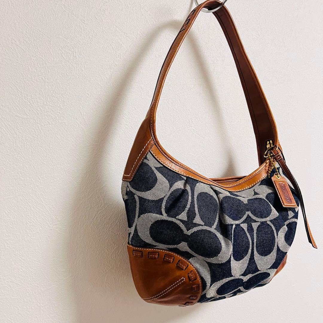 ✨美品 ✨COACH コーチ シグネチャー デニム レザー ワンショルダーバッグ