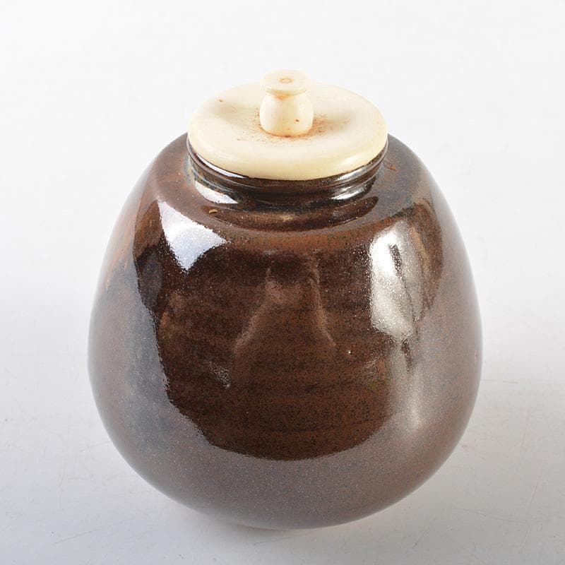 茶道具　京焼　万代草山作　文殊茶入　仕覆付　共箱　V　R6122