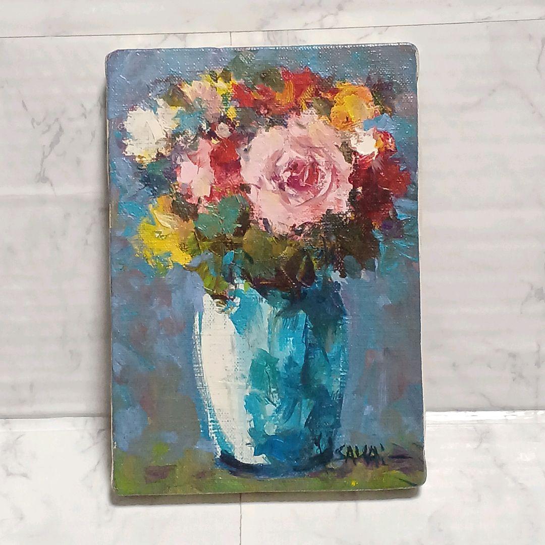 酒井健吉 バラ 油絵 サインあり