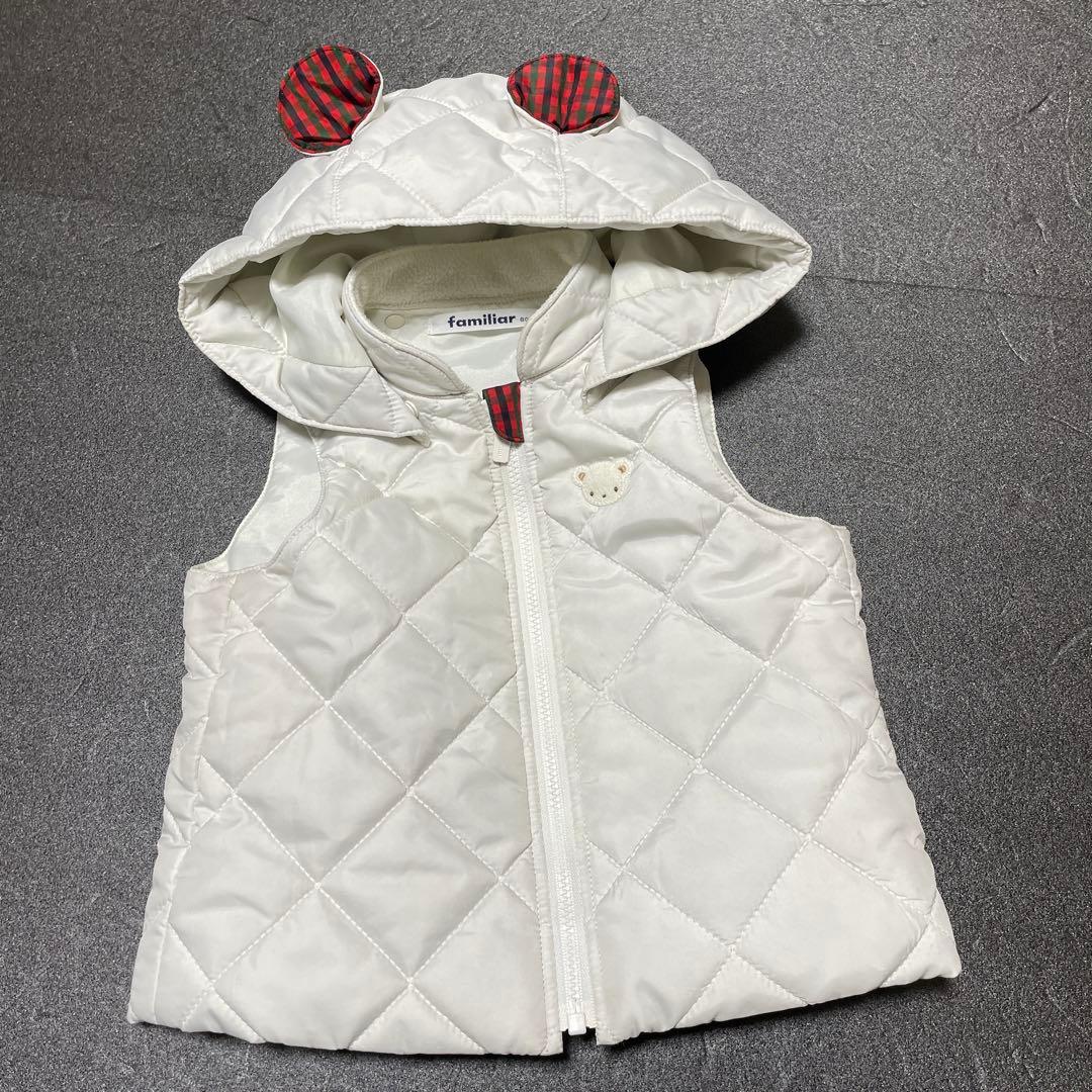 極美品familiarファミリア❤️ 素敵なフード付き中綿ベスト 80cm