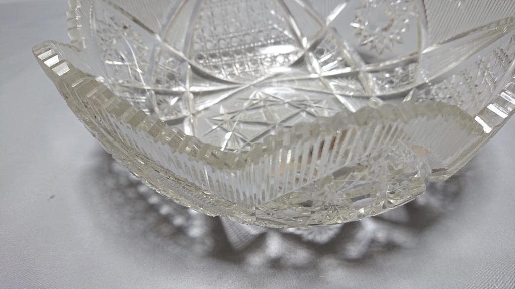 名家蔵出　江戸期　江戸切子輪花鉢　8寸　保証