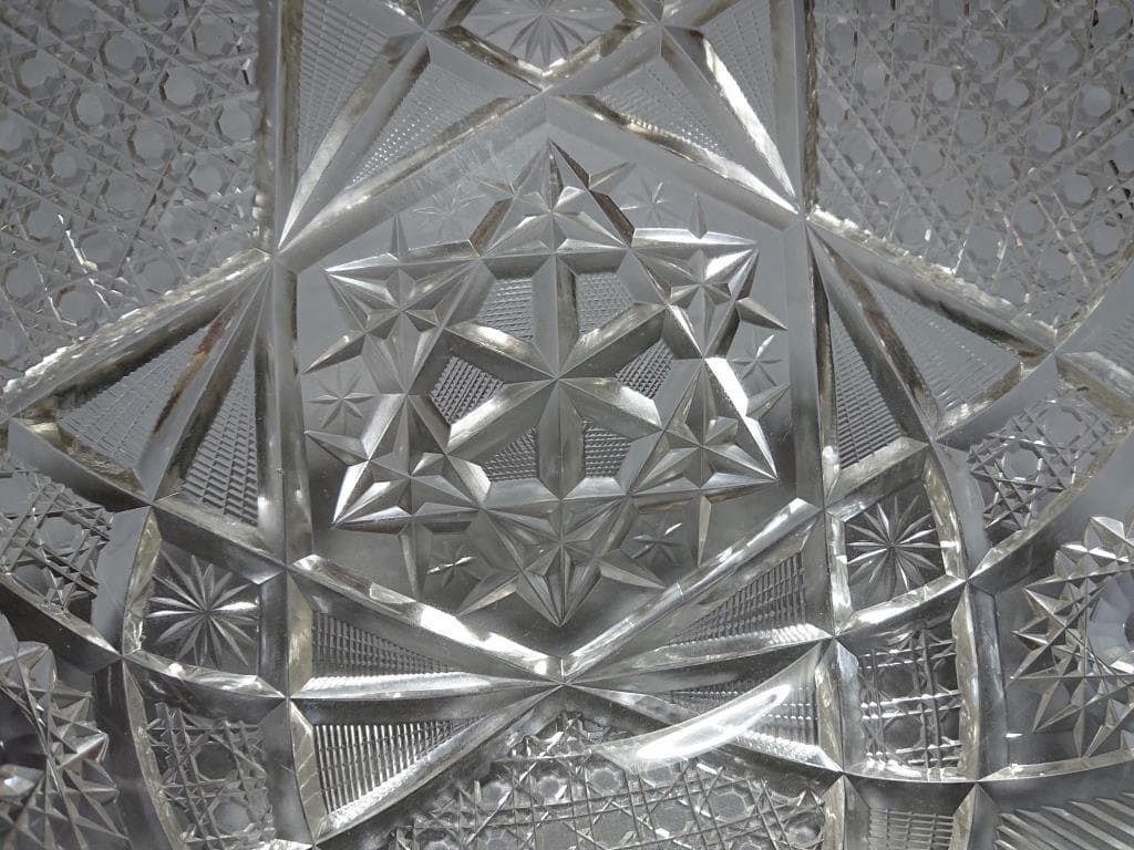 名家蔵出　江戸期　江戸切子輪花鉢　8寸　保証