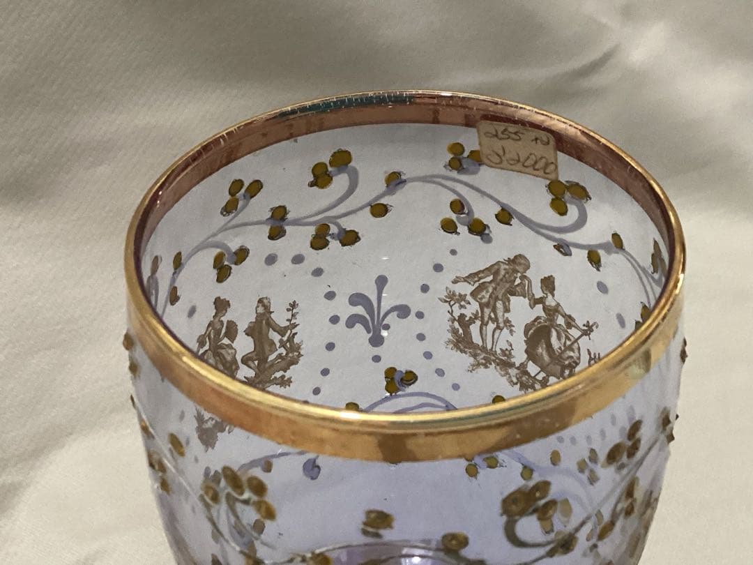 ヴィンテージ　リモージュワイングラス　金粒　紫色の高脚グラス 金色装飾　希少品