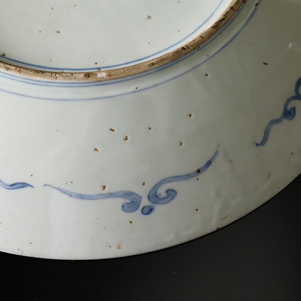 時代物 古伊万里 染錦手 見込に花 竹 松下賢人図 色絵 尺寸大皿 直径40㎝