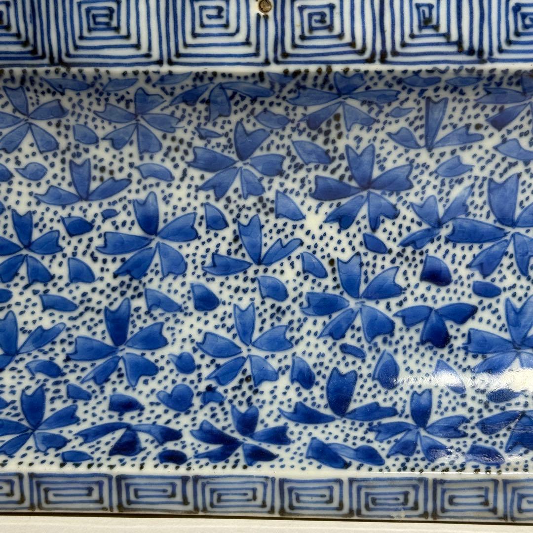 ◆希少 古伊万里染付 桜吹雪文硯屏 古い金継ぎ 書道具 文房四宝 江戸時代後期◆