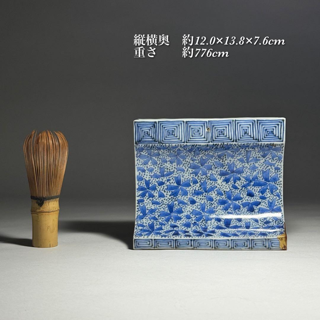 ◆希少 古伊万里染付 桜吹雪文硯屏 古い金継ぎ 書道具 文房四宝 江戸時代後期◆