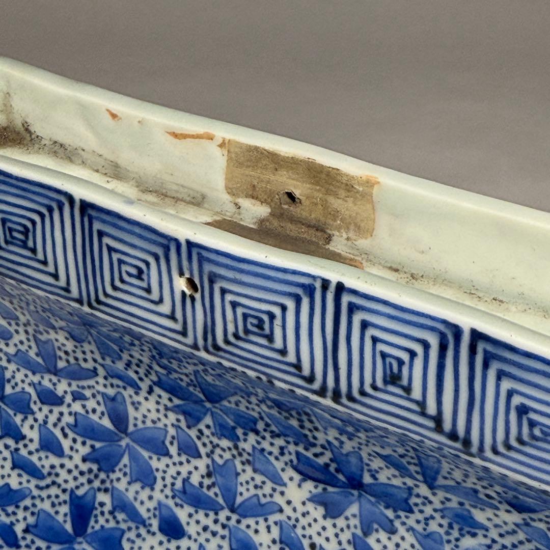 ◆希少 古伊万里染付 桜吹雪文硯屏 古い金継ぎ 書道具 文房四宝 江戸時代後期◆