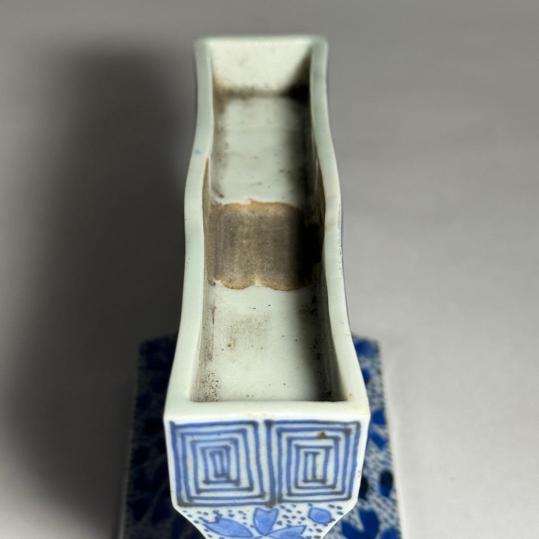 ◆希少 古伊万里染付 桜吹雪文硯屏 古い金継ぎ 書道具 文房四宝 江戸時代後期◆