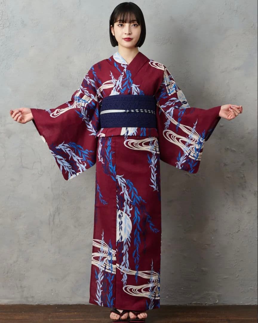 ふりふ浴衣「 NaturalFurifu 月と柳 」