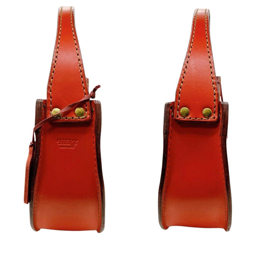 美品✨HERZ ヘルツ　ハンドバッグ　三日月型　オールレザー　レッド　チャーム付