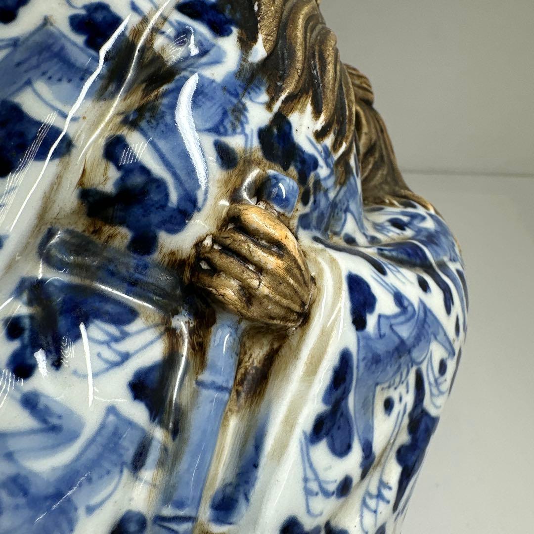 江戸期　寒山十律染付人物置物　高さ約28㎝　東Y7-0430☆2Fトヒカ